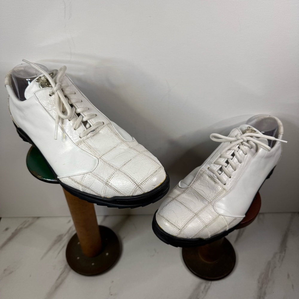 LA SCARPA Zeus II Ostrich & Leather Patchwork Street Sneakers WHITE / SIZE 13